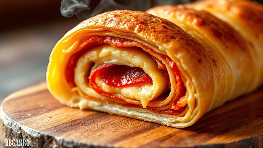 hearty flaky flavorful stromboli