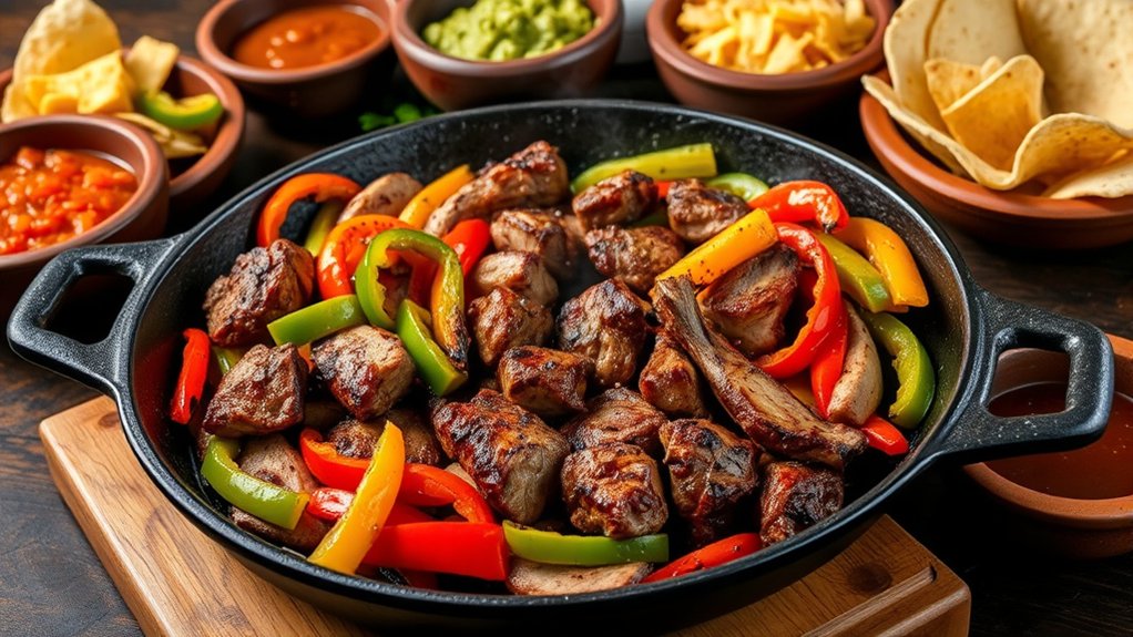sizzling fajitas with toppings