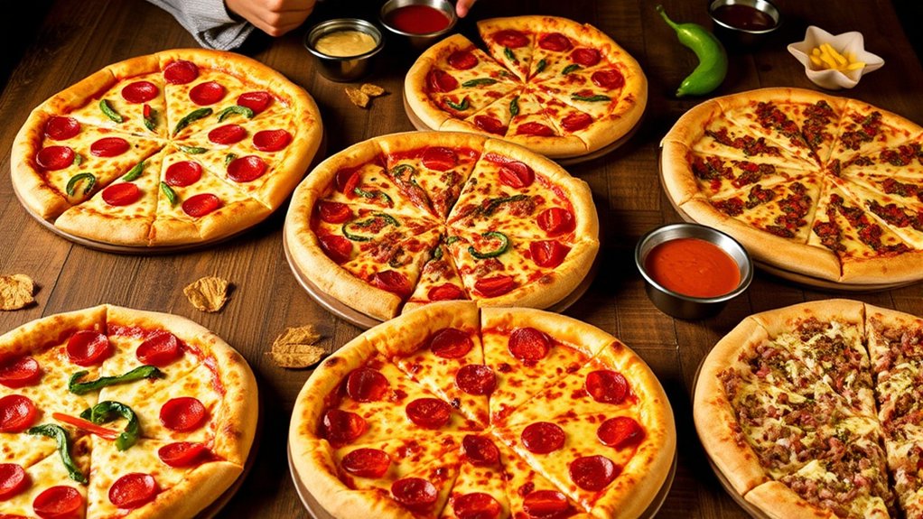 variety of flavorful pizzas