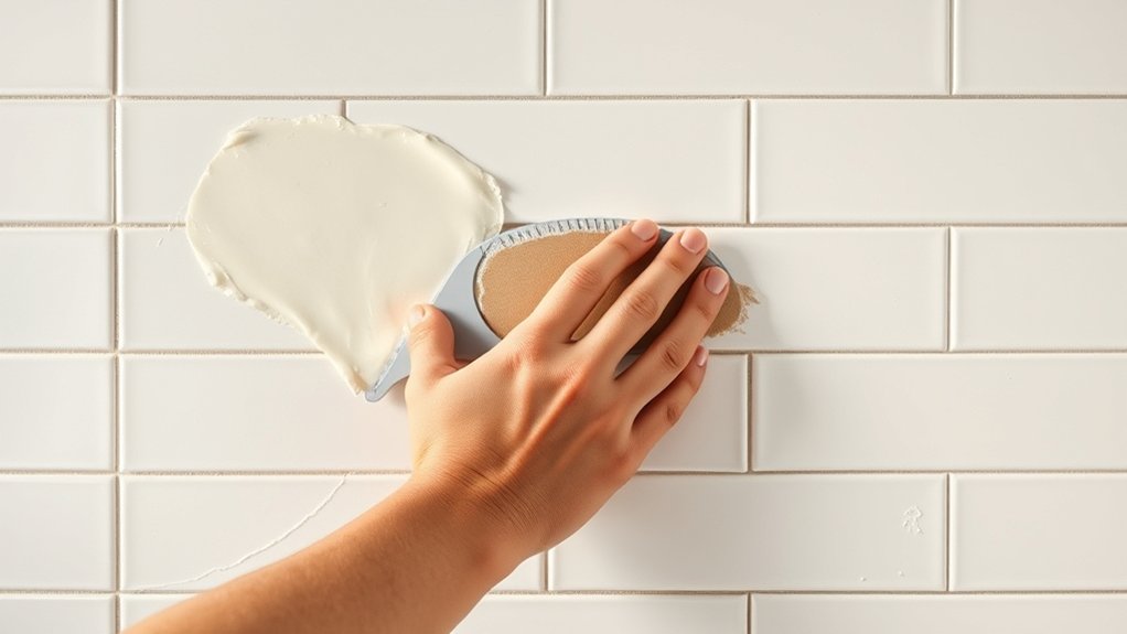 apply adhesive and grout carefully