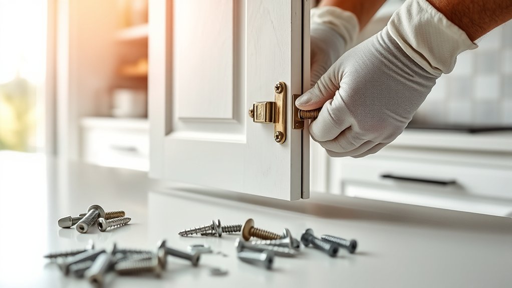 careful removal of cabinet hardware