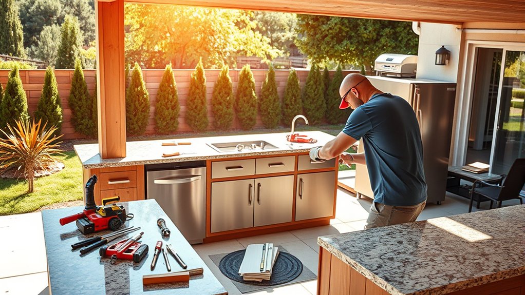 constructing outdoor cooking area